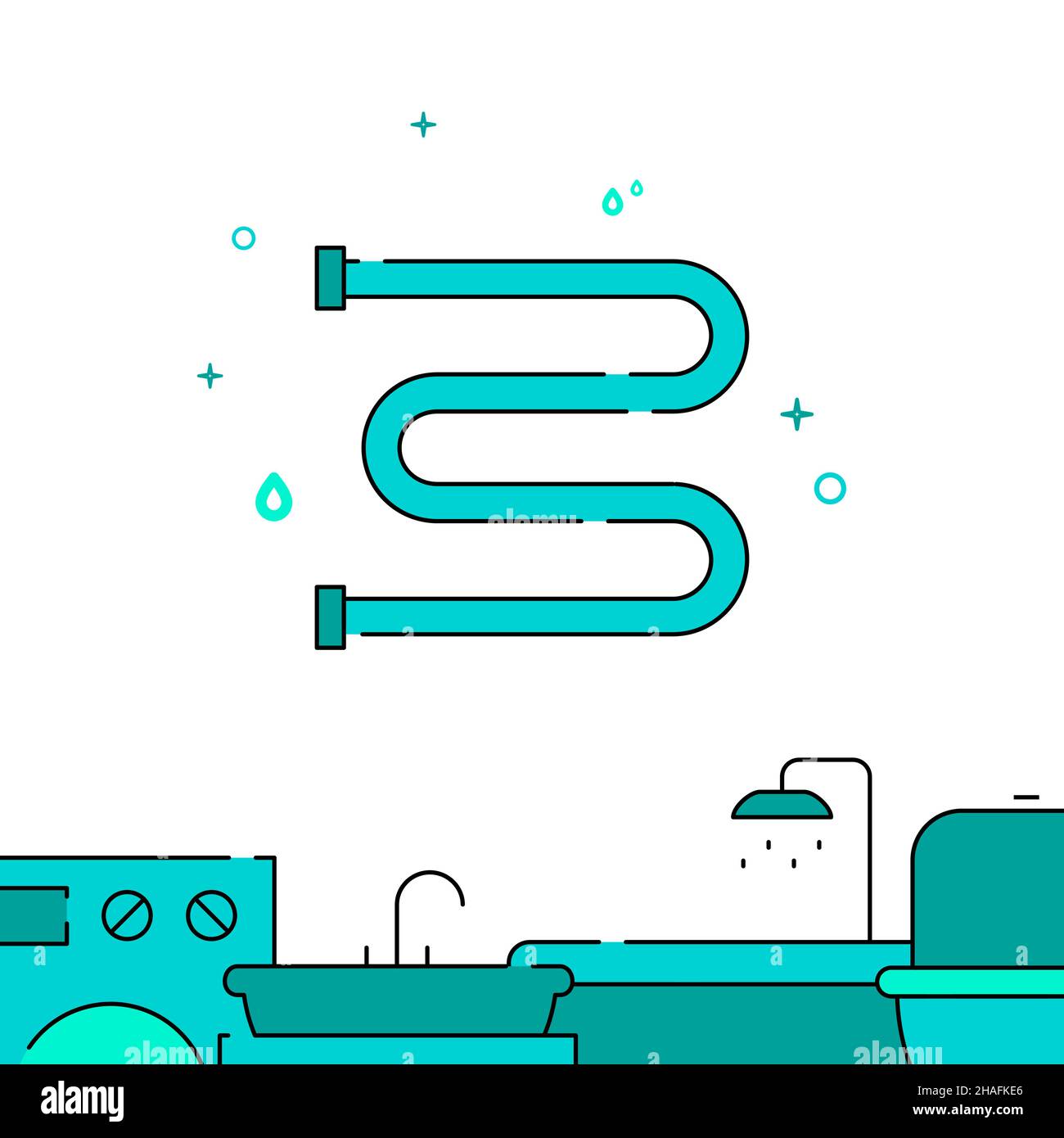 Porte-serviette chauffant, icône vectorielle pleine, illustration simple, bordure inférieure de plomberie. Illustration de Vecteur