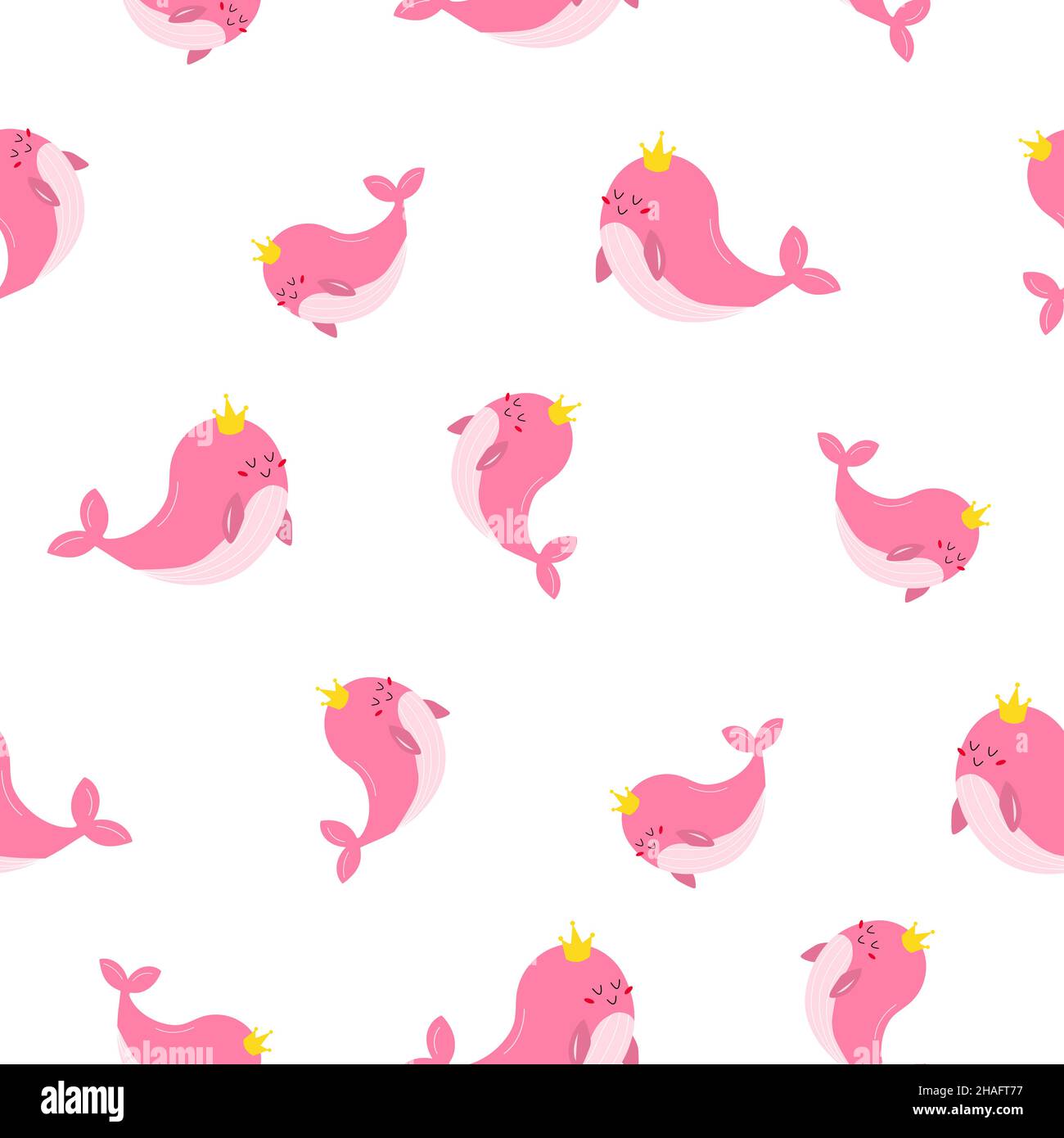 Le motif est une sorte de baleine rose dans des couleurs roses délicates.Une baleine avec une couronne dorée.Fier et doux.Illustration vectorielle. Illustration de Vecteur