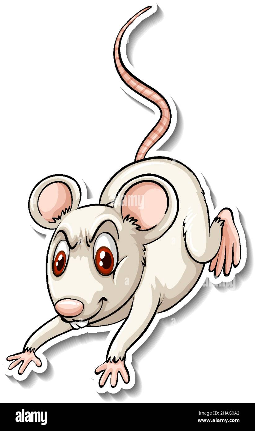 Illustration d'un autocollant de dessin animé blanc d'animal de rat Illustration de Vecteur