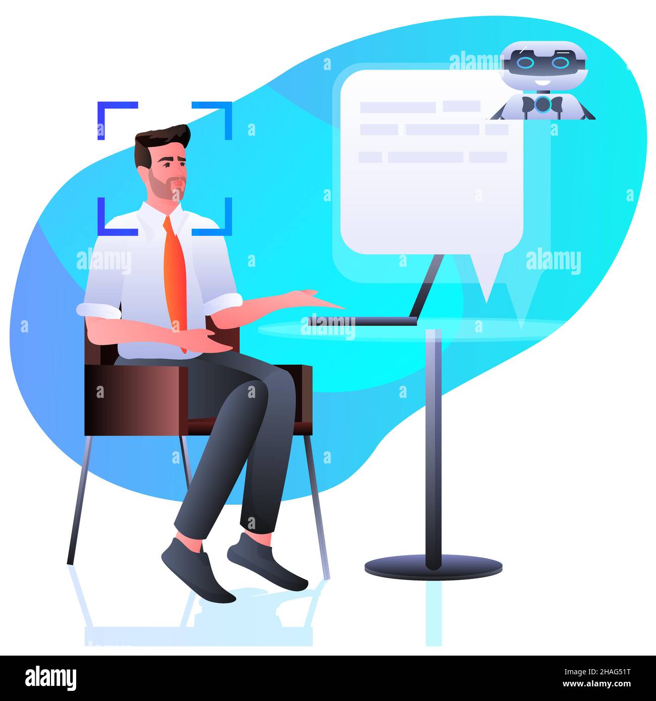 homme discutant avec assistant de chat détection et identification système de reconnaissance faciale intelligence artificielle Illustration de Vecteur