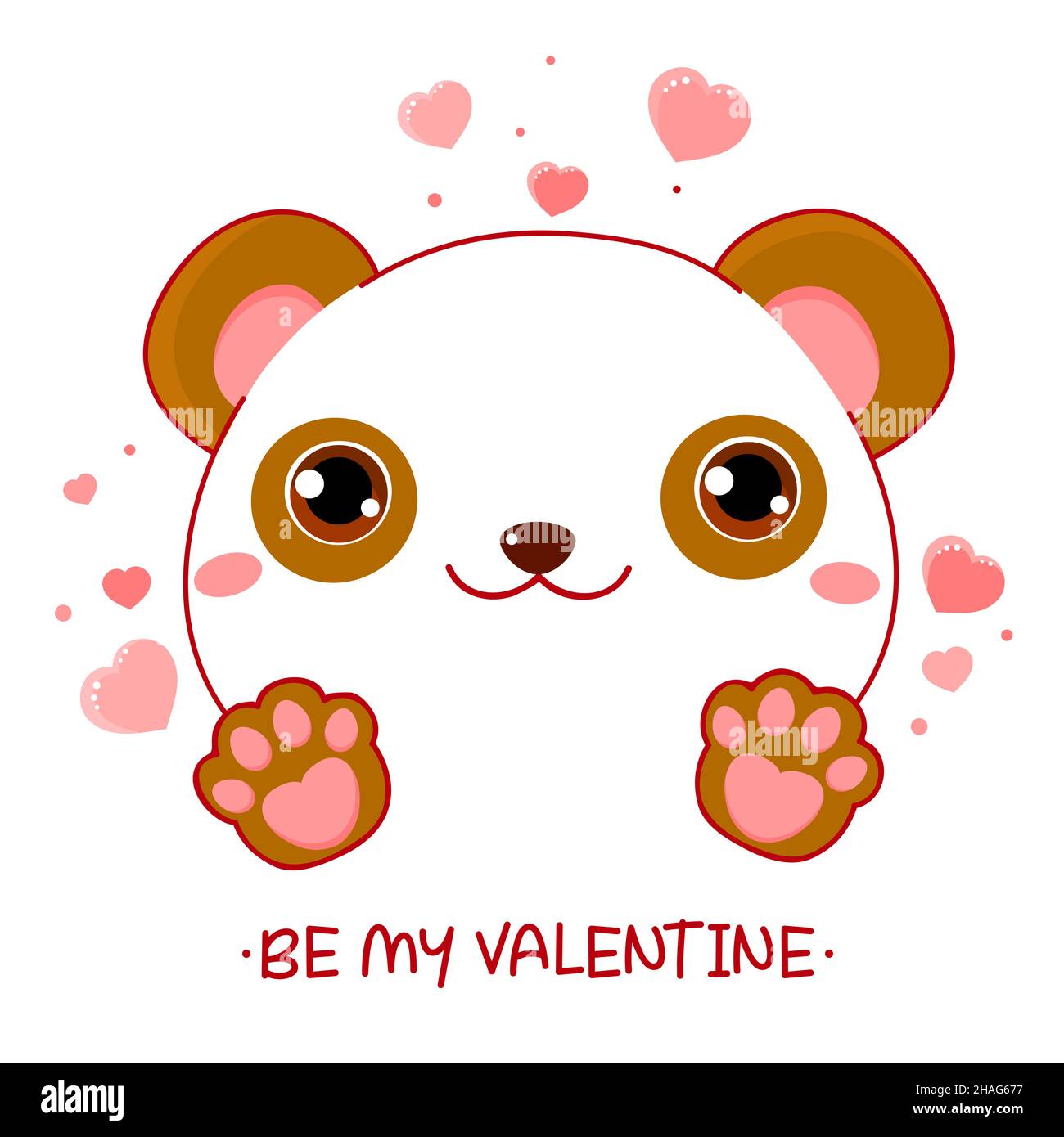 Jolie carte de Saint-Valentin style kawaii.Charmant petit panda avec des coeurs roses.Inscription soyez ma Saint-Valentin.Peut être utilisé pour l'impression de t-shirt, les autocollants, l'accueil Illustration de Vecteur
