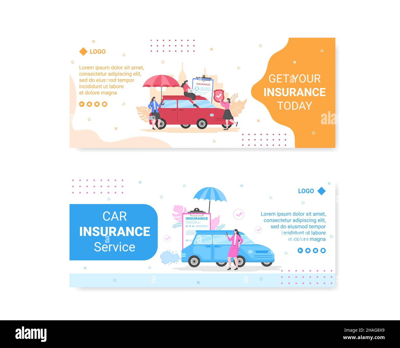 Modèle de bannière d'assurance automobile conception plate Illustration modifiable d'arrière-plan carré adapté aux médias sociaux, cartes de vœux et publicités Internet sur le Web Illustration de Vecteur