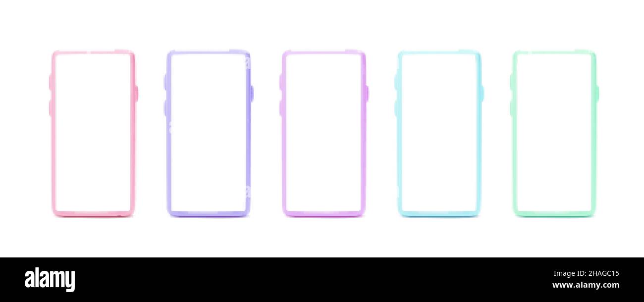 Maquette de téléphone mobile.3d téléphone vue avant couleur différente.Smartphone avec écran vide isolé sur fond blanc.Illustration vectorielle Illustration de Vecteur
