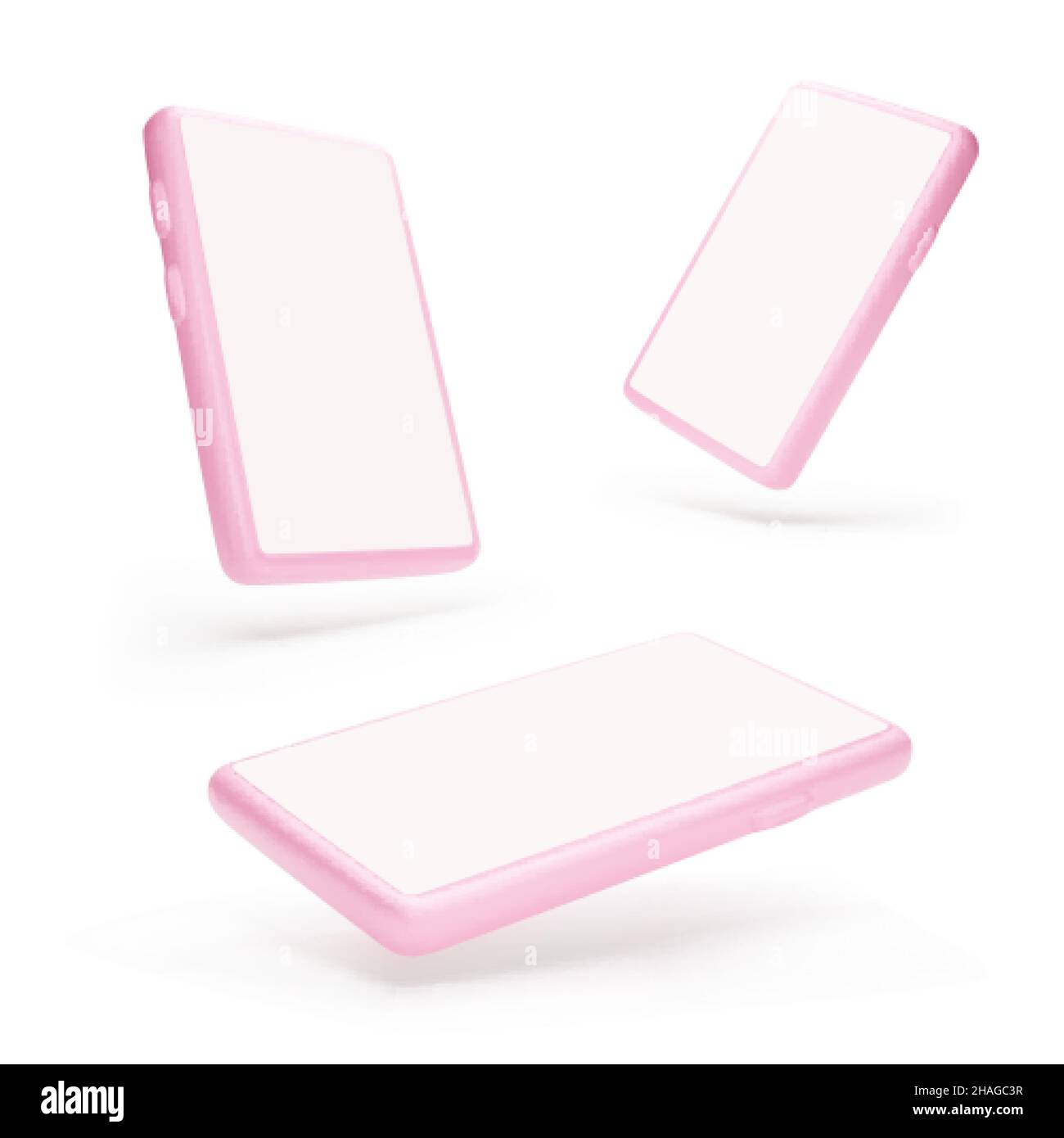 Maquette de smartphone.Angle de vue différent de celui du téléphone portable.3d téléphone portable rose avec ombre transparente.Illustration vectorielle Illustration de Vecteur