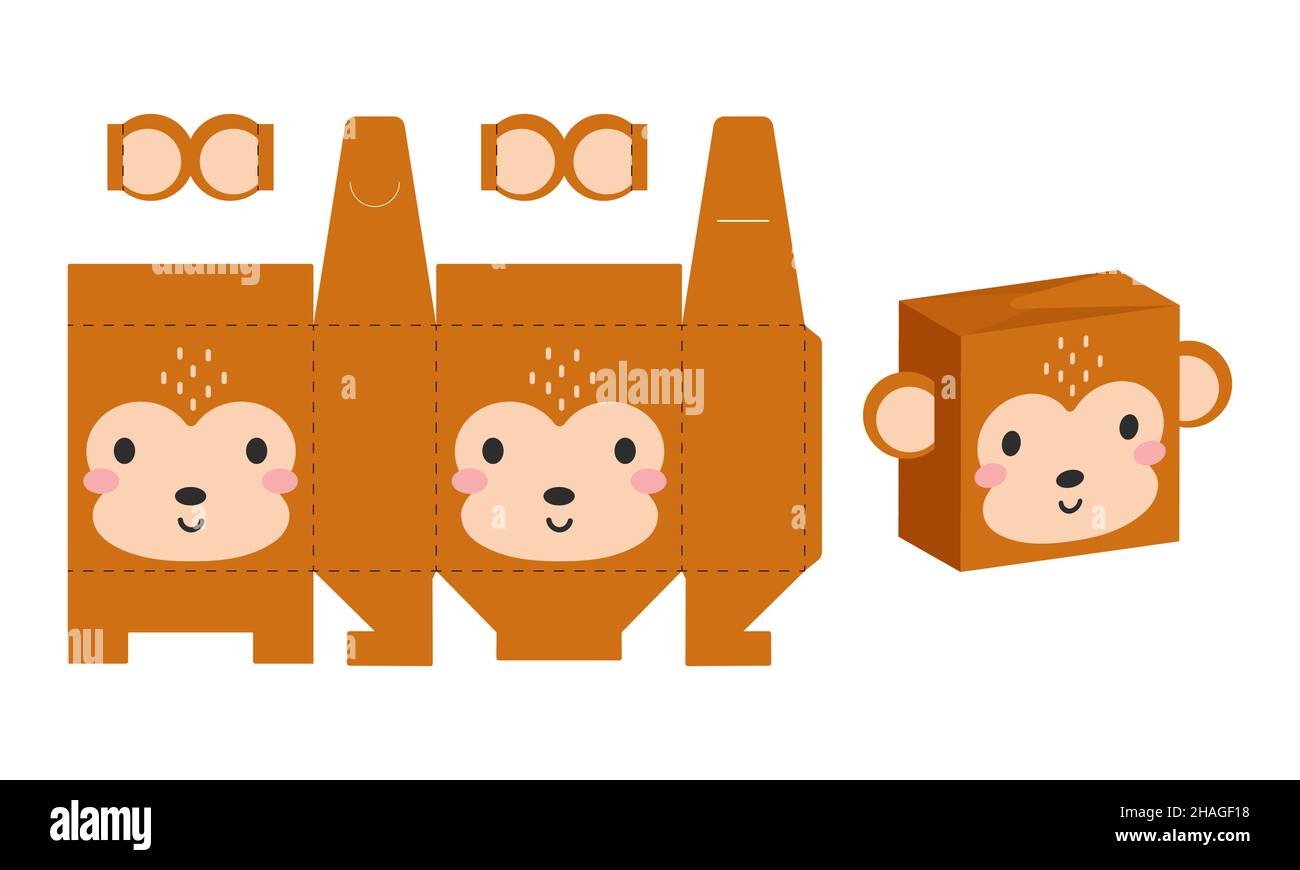 L'emballage simple favorise la conception de singe de boîte pour les  bonbons, bonbons, cadeaux, boulangerie.Modèle de paquet DIY pour toutes les  fins, anniversaires, douches de bébé, hilalow Image Vectorielle Stock -  Alamy