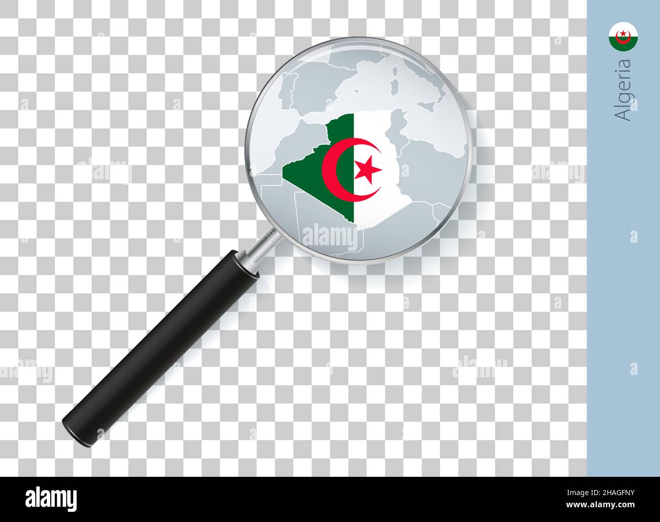 Carte de l'Algérie avec drapeau en loupe sur fond transparent.Vecteur loupe avec carte. Illustration de Vecteur