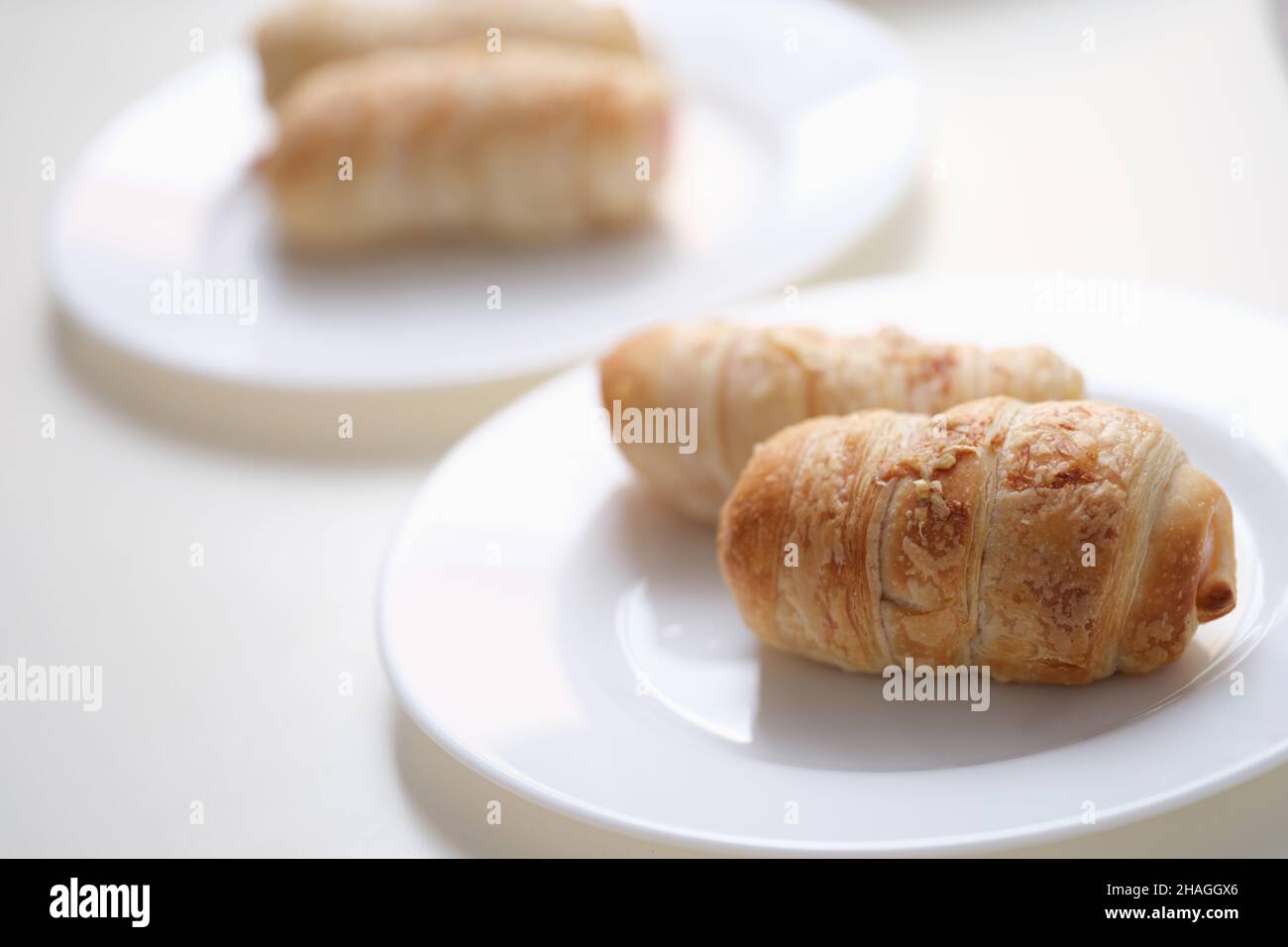 Délicieux cochons dans une couverture sur une assiette blanche Banque D'Images