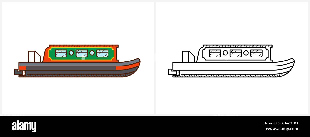 Page de coloriage pour bateau étroit pour les enfants.Bateau étroit Illustration de Vecteur