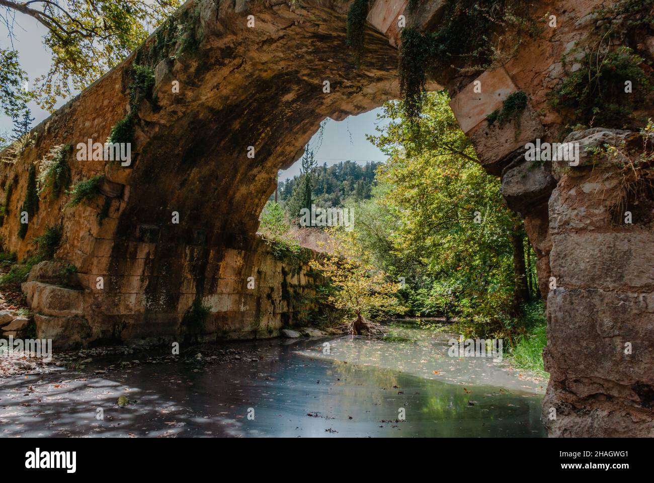 Pont GRECO-Romain de l'autre côté du fleuve à Vrises, Crète, Grèce Banque D'Images