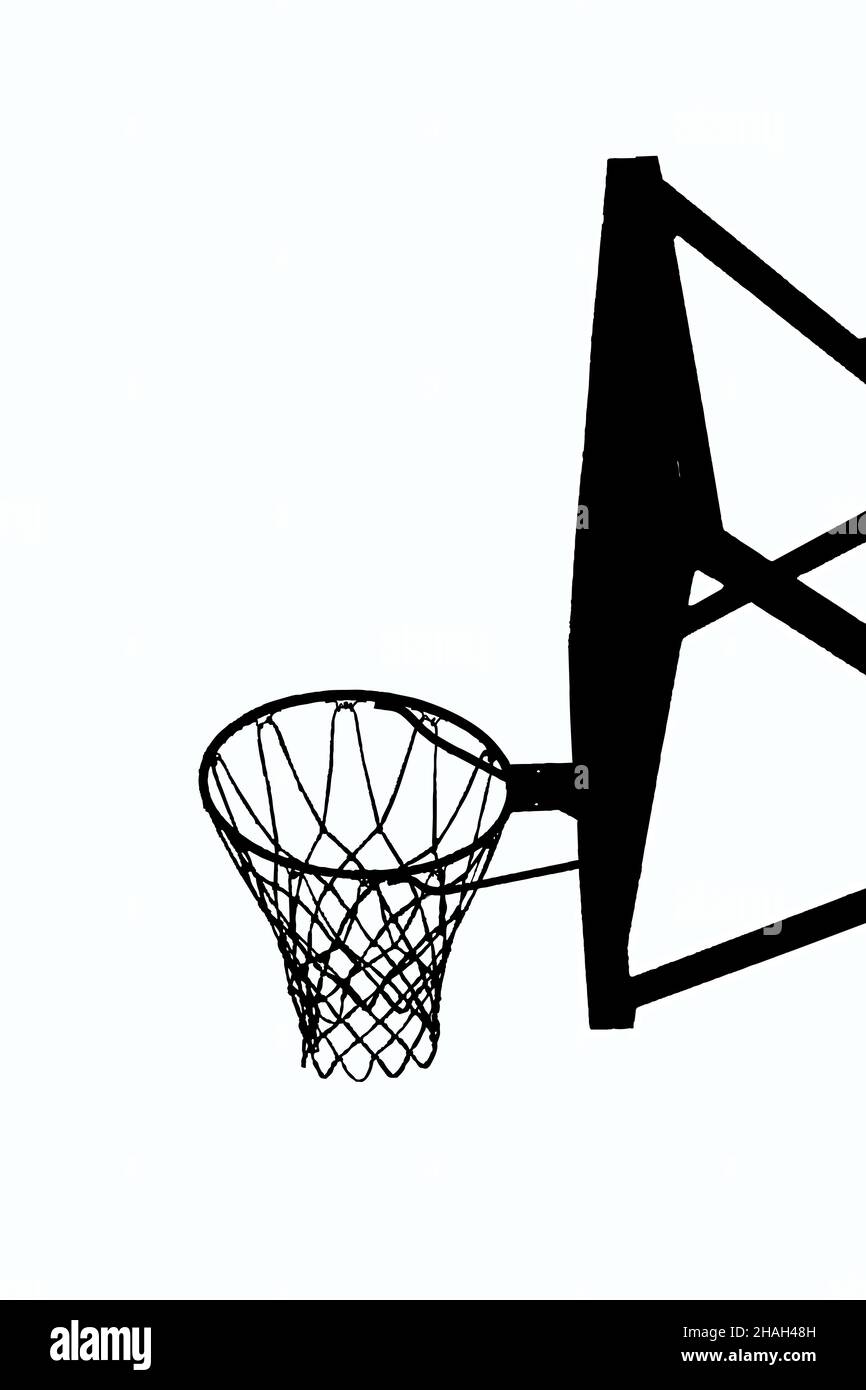 Illustration noire du fond de panier de basket-ball sur fond blanc Banque D'Images