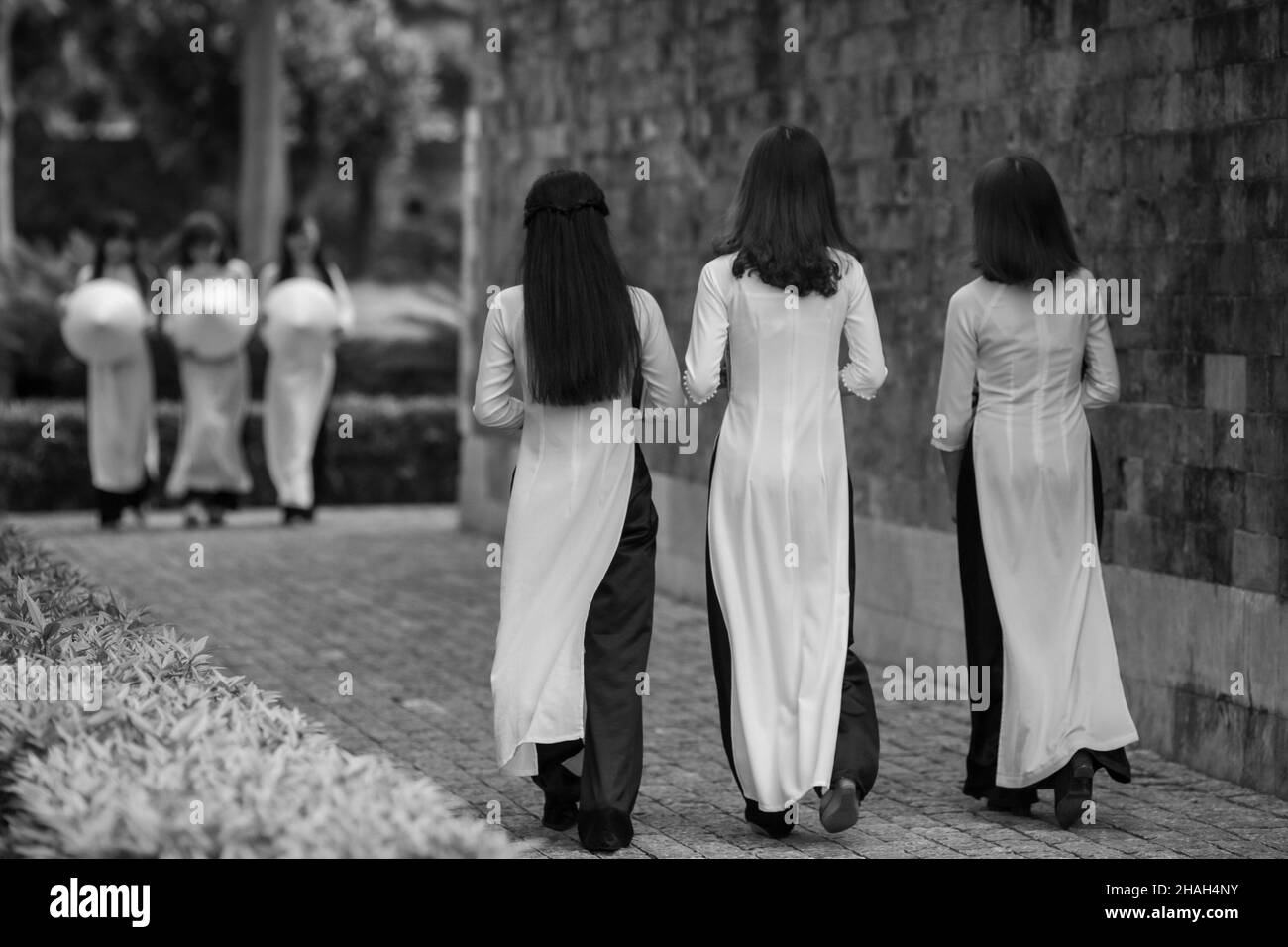 Robe Ao Dai a longtemps été un costume traditionnel et une caractéristique culturelle typique de la nation vietnamienne.À travers chaque période de développement de hist Banque D'Images