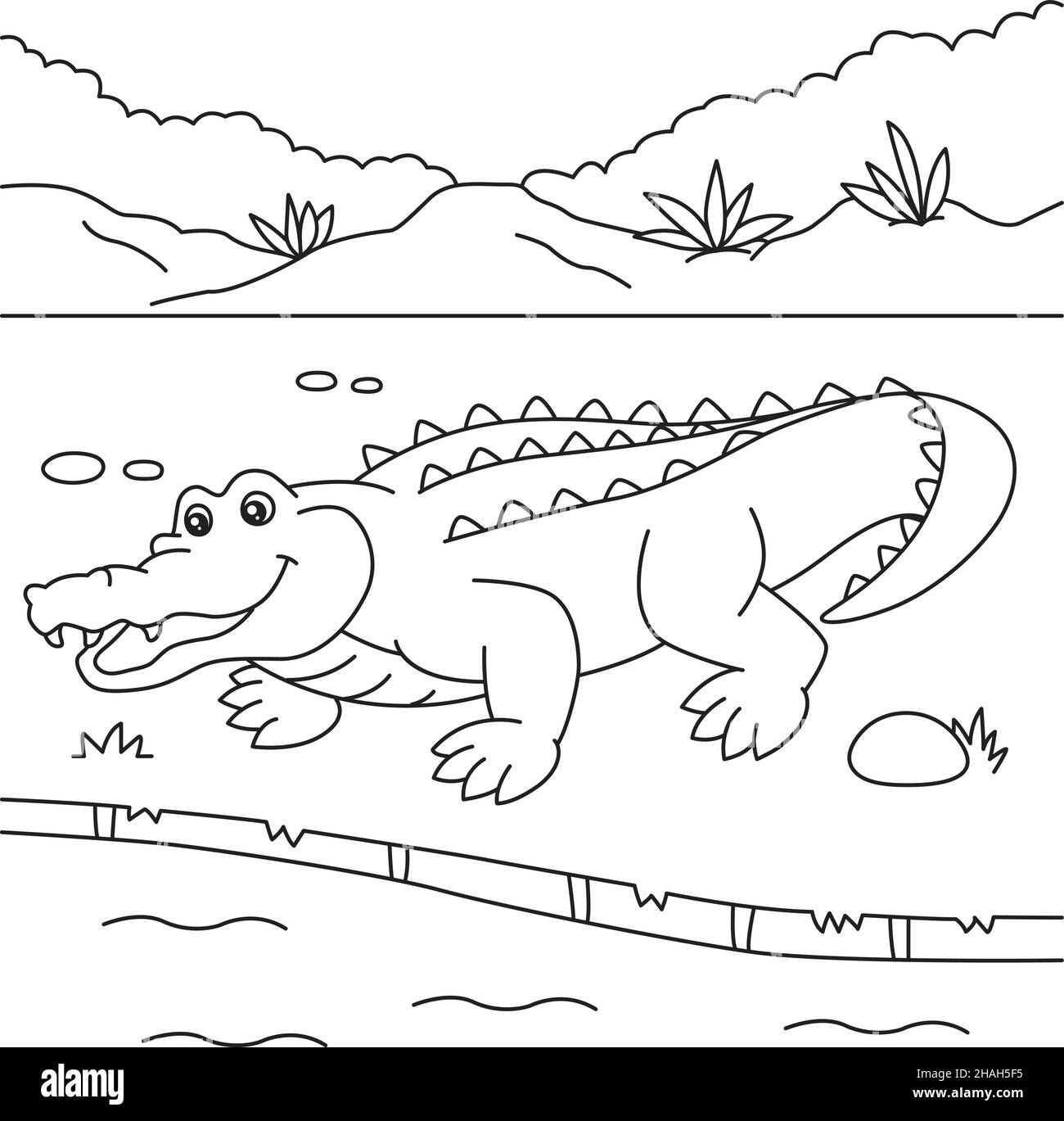 Page de coloration de crocodile pour enfants Illustration de Vecteur