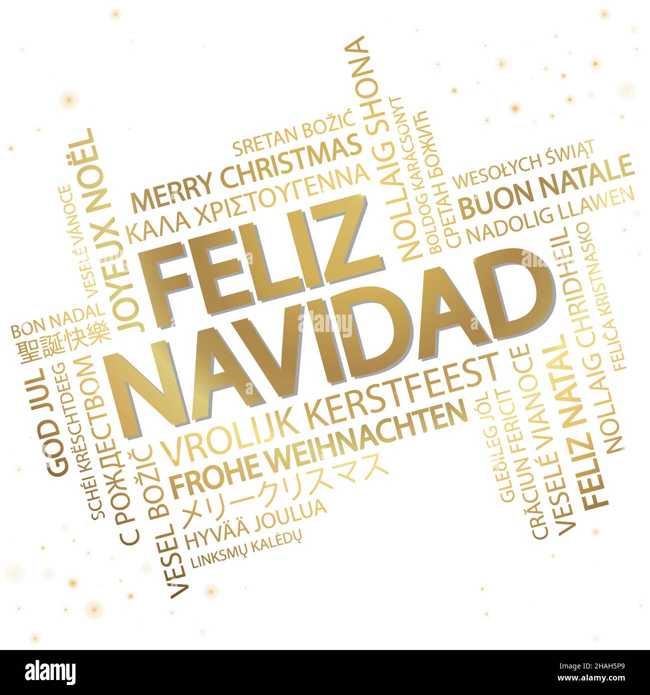 Nuage de mots avec texte Joyeux Noël en différentes langues, au milieu d'un immense et bold écrit en espagnol Illustration de Vecteur