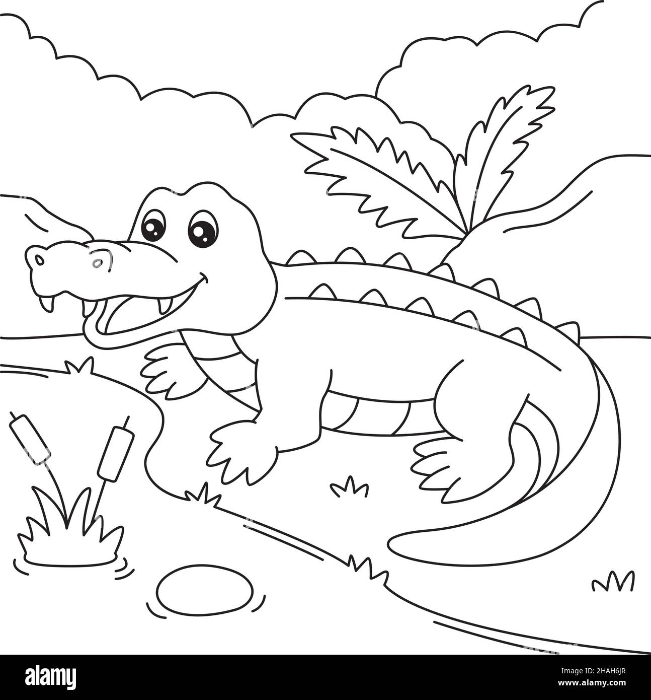 Page de coloration de crocodile pour enfants Illustration de Vecteur