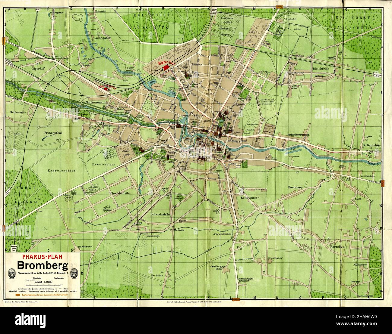 Plan Bydgoszcz, carte Bromberg, carte Old Bydgoszcz, carte Old Bromberg, carte Retro Bydgoszcz, carte vintage de Bromberg, affiche de Bydgoszcz, carte de la Pologne, 1908 Banque D'Images