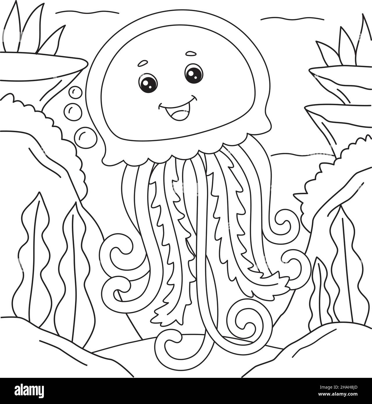 Page de coloration de méduses pour enfants Illustration de Vecteur