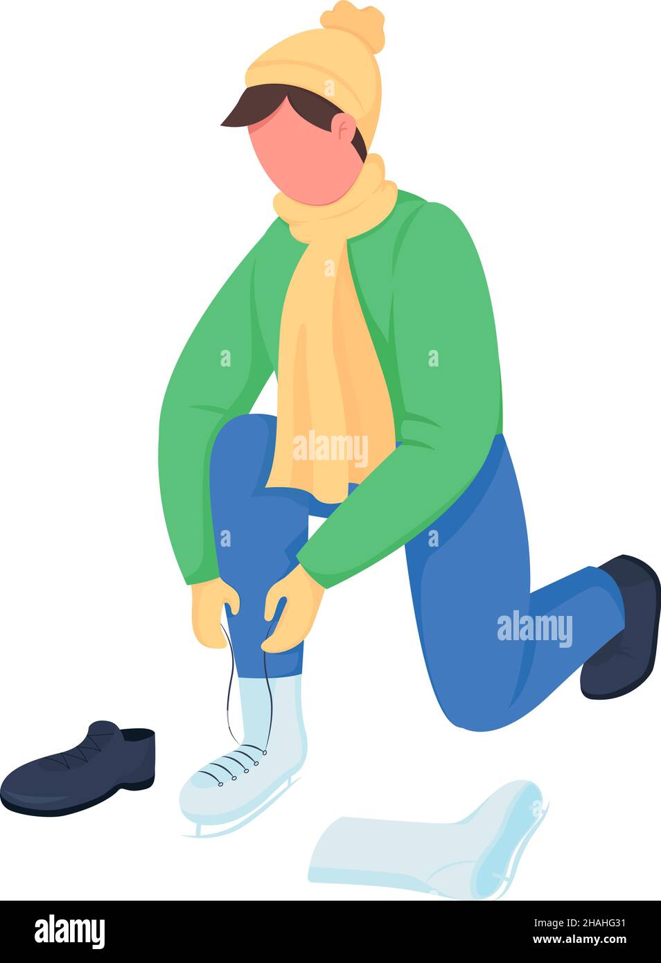 Homme mis sur skates semi-plat caractère vectoriel de couleur Illustration de Vecteur