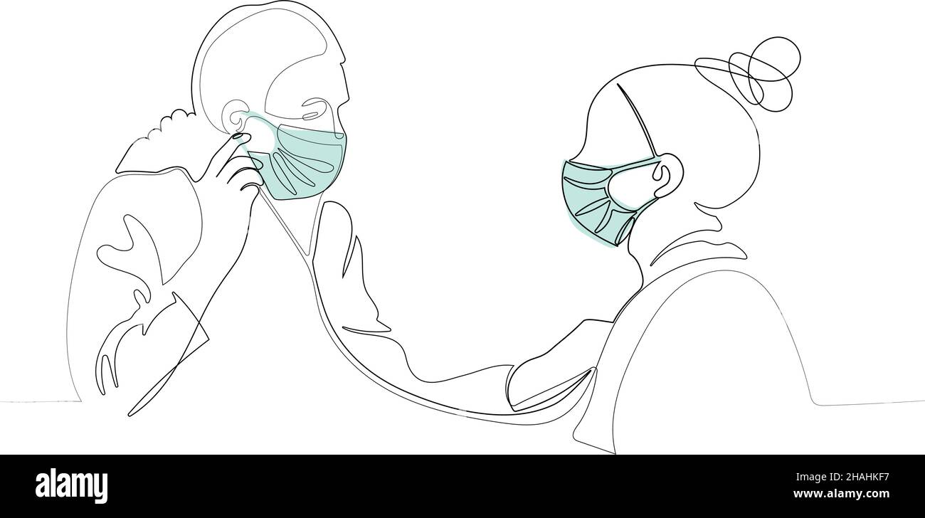Médecin dans le masque médical tenir le stéthoscope Illustration de Vecteur