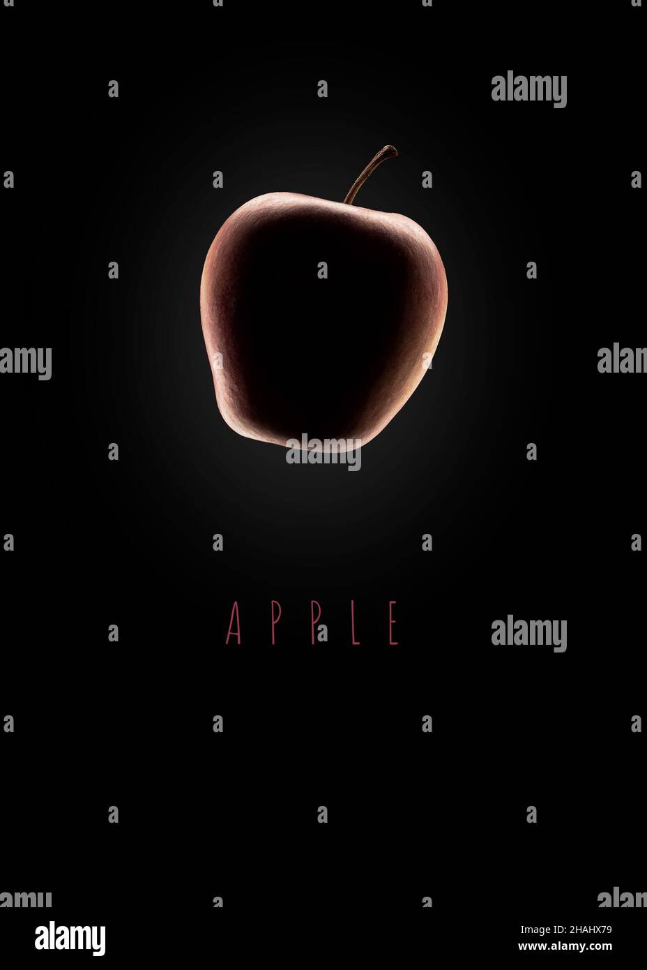 pomme rouge avec lumière aux bords sur fond noir, pomme sombre avec sihlouette, verticale, sous-exposée Banque D'Images