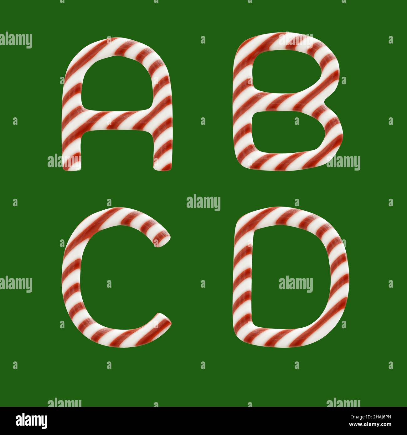 3D rendu de l'alphabet de canne à sucre - lettres A-D. Banque D'Images