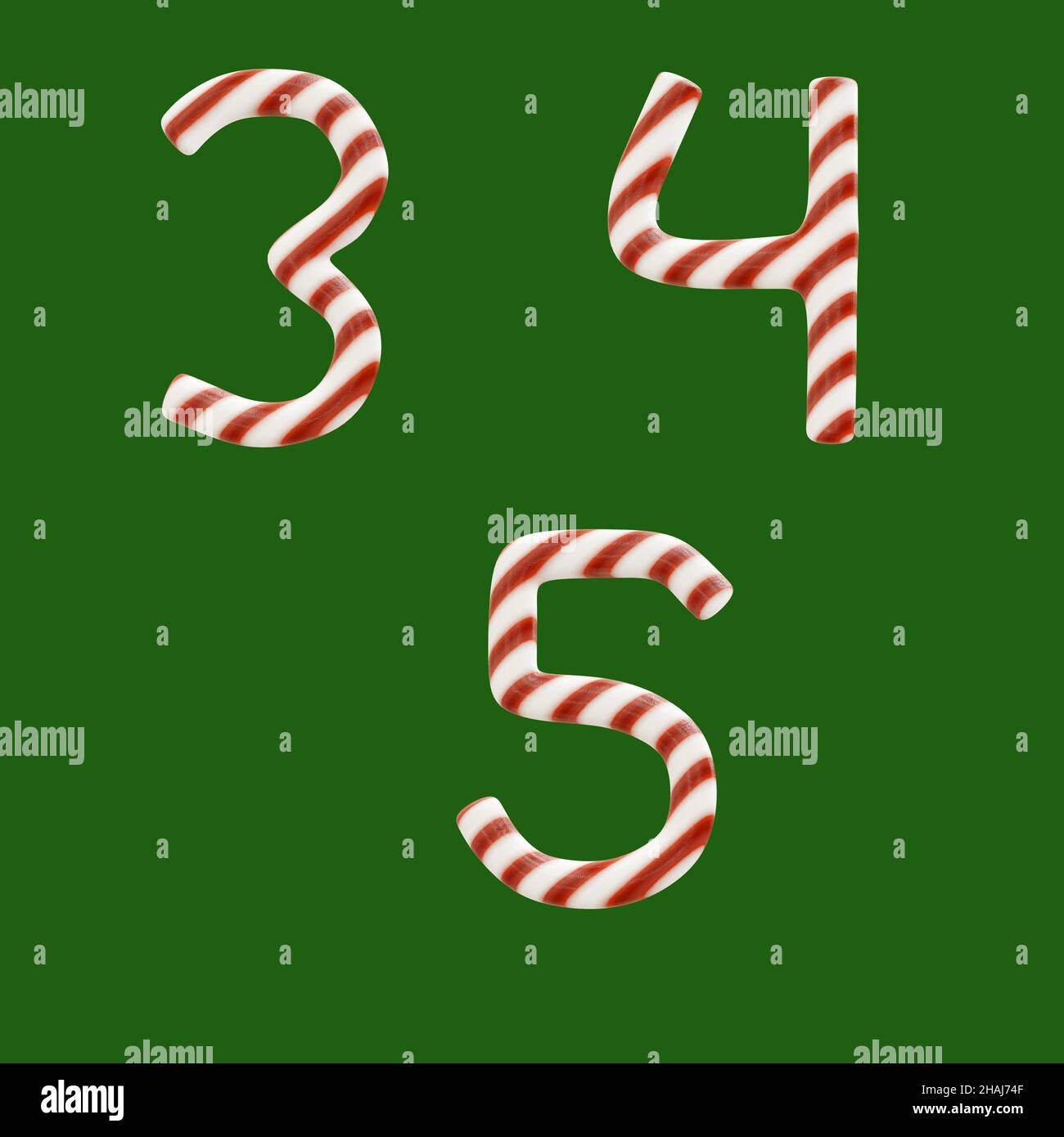 3d rendu de l'alphabet de canne à sucre - chiffres 3-5 Banque D'Images