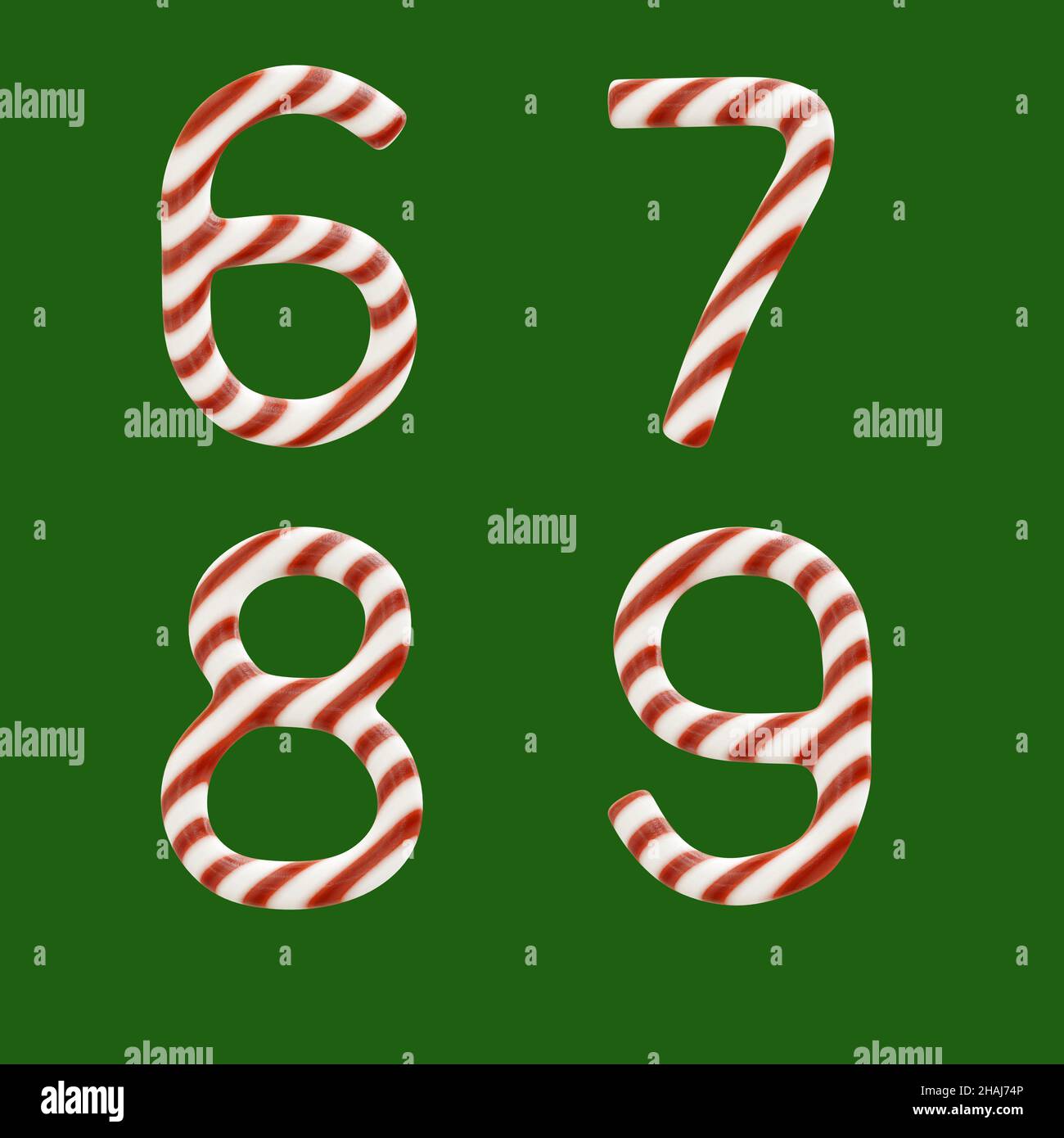 3d rendu de l'alphabet de canne à sucre - chiffres 6-9 Banque D'Images