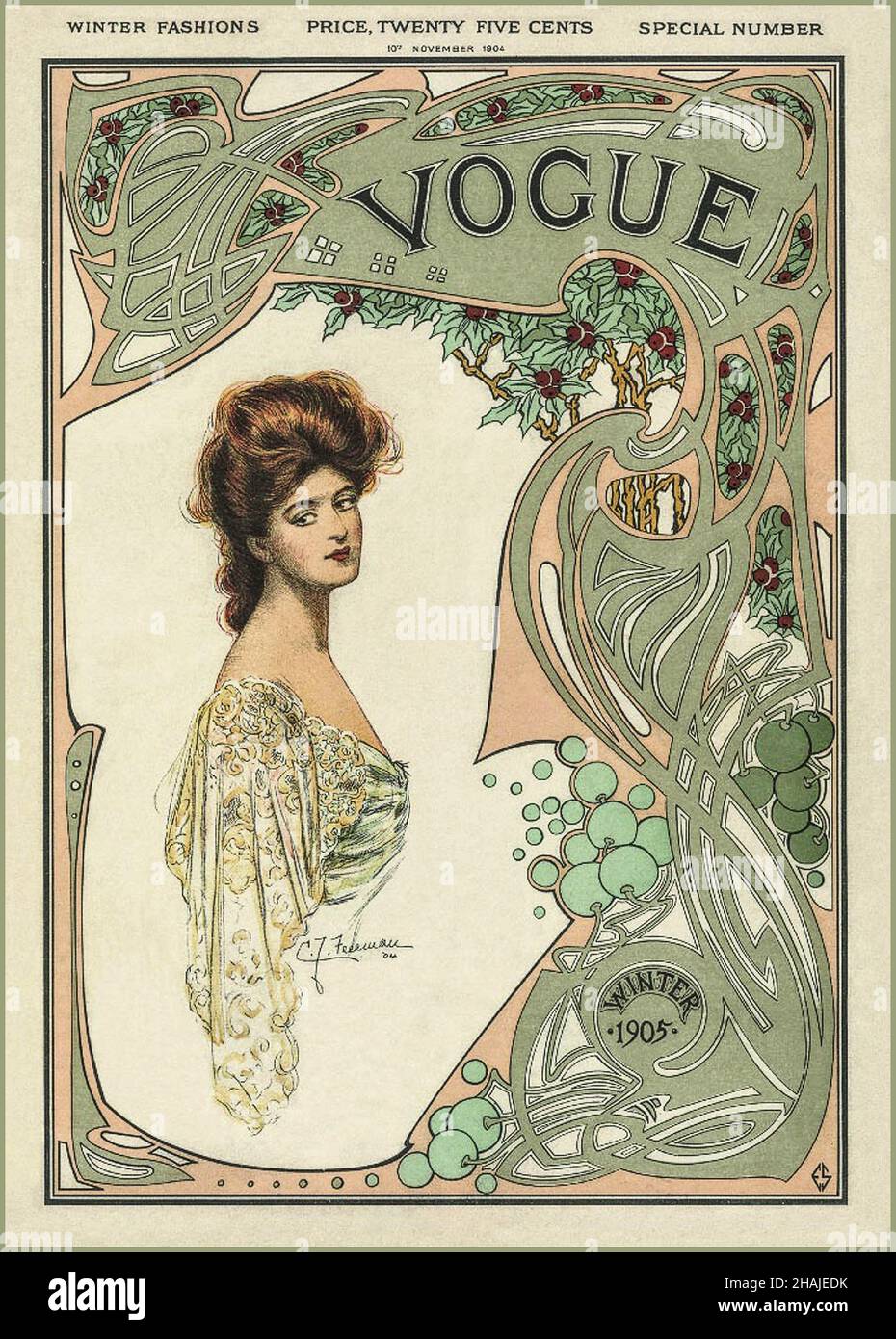 Vogue Art Nouveau Archive 1903 Front Cover Magazine Winter Fashions 25 cents America USA Banque D'Images