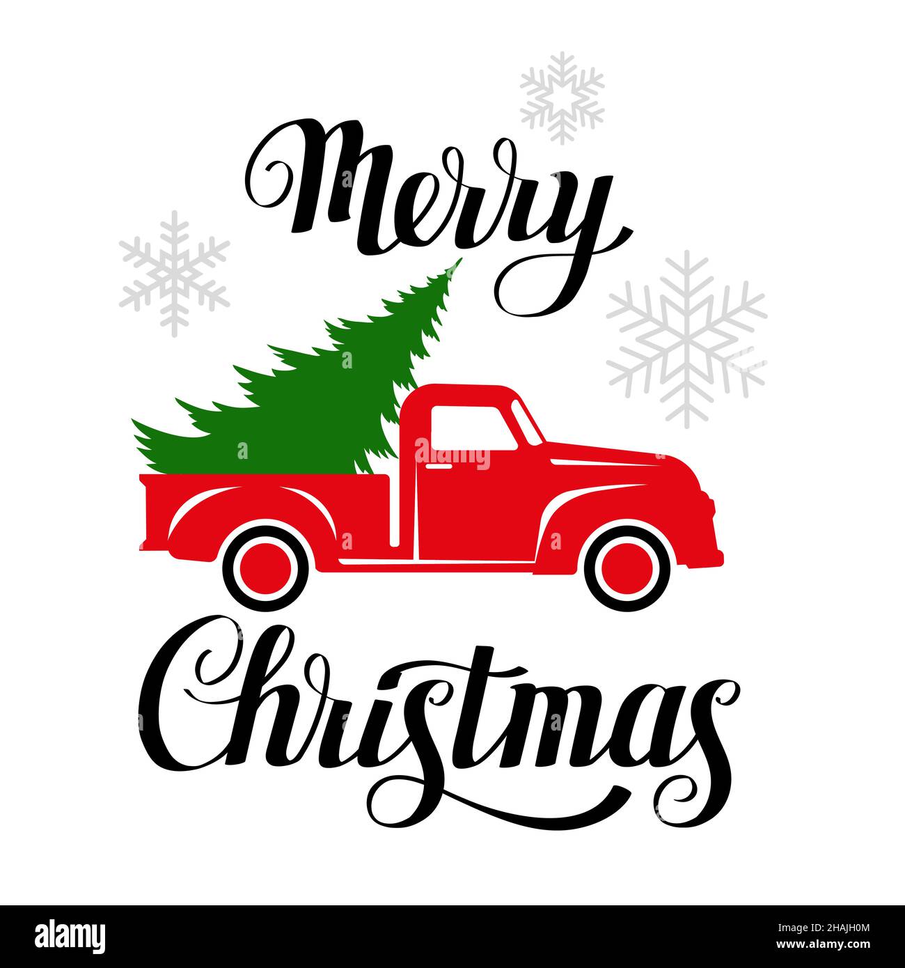 Camion de Noël rétro rouge avec pin Illustration de Vecteur