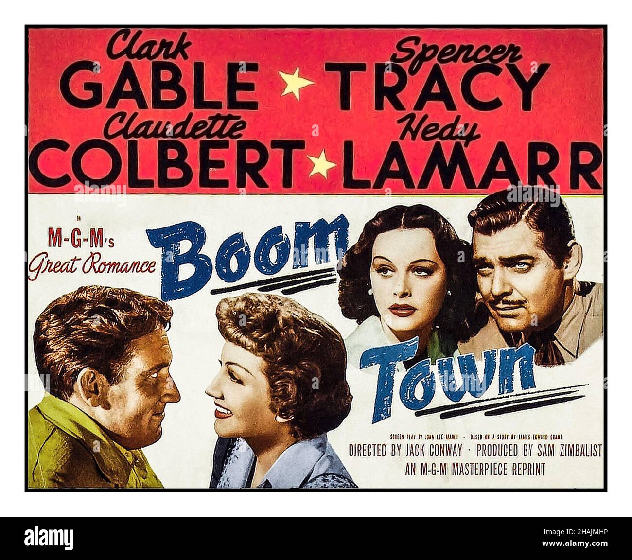 Vintage film Poster boom TOWN, Clark Gable, Spencer Tracy, Claudette Colbert, Hedy Lamarr,1940 réalisé par Jack Conway MGM USA Banque D'Images