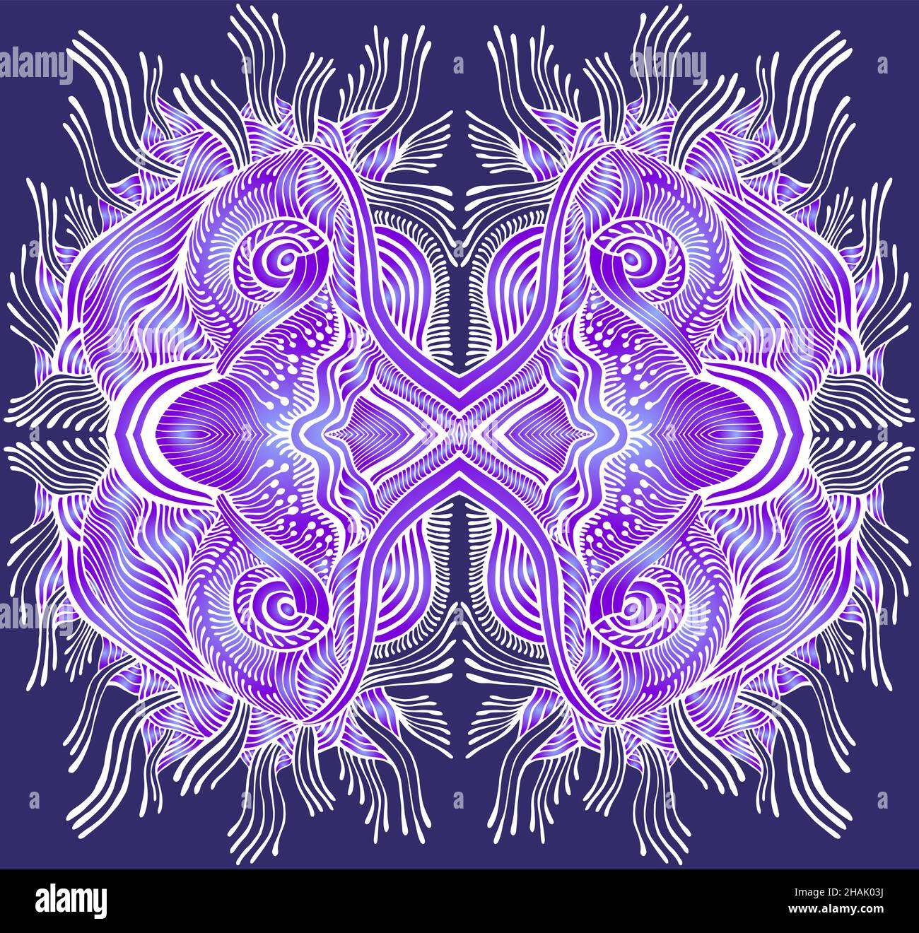Espace coloré psychédélique trippy résumé texture, violet clair dégradé bleu, couleur de contour blanc, isolé sur fond violet. Illustration de Vecteur