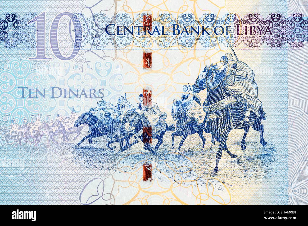 Al Mukhtar cavaliers de l'argent libyen - dinars Banque D'Images