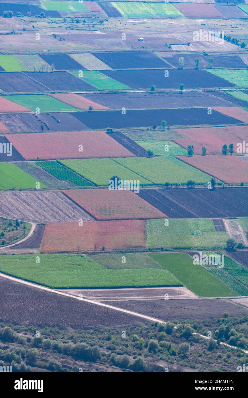 Champs agricoles.Vue aérienne des champs agricoles récoltés à l'automne Banque D'Images