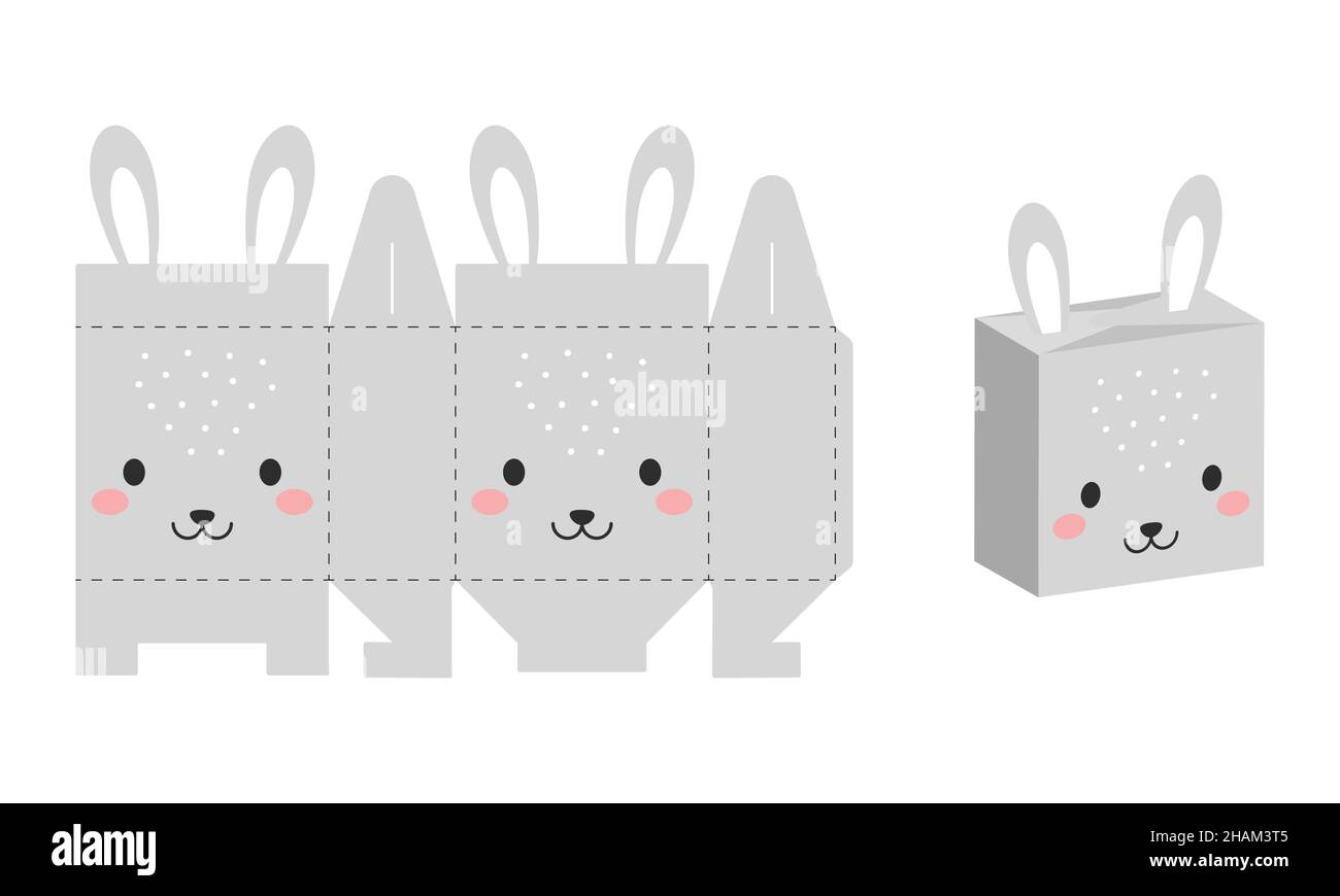 L'emballage simple favorise la conception de la boîte de lièvre pour les bonbons, bonbons, cadeaux, boulangerie.Modèle de paquet DIY pour toutes les fins, anniversaires, douches de bébé, hilowee Illustration de Vecteur
