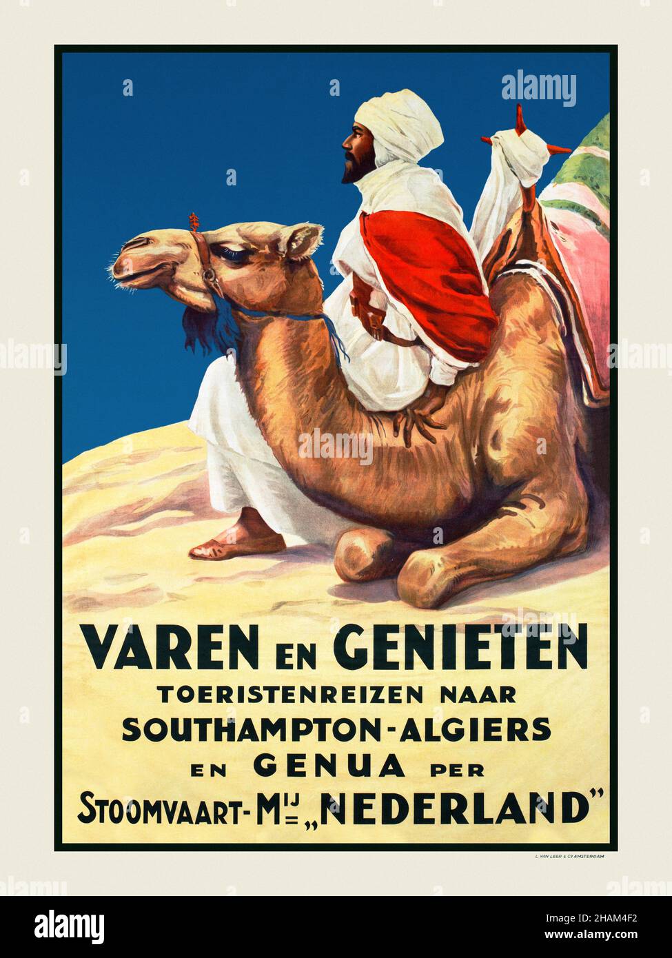 Varen en genieten.Toeristenreizen naar Southampton-Alger en Genua per Stoomvaart Mij.Pays-Bas.Affiche publiée en 1926 aux pays-Bas. Banque D'Images