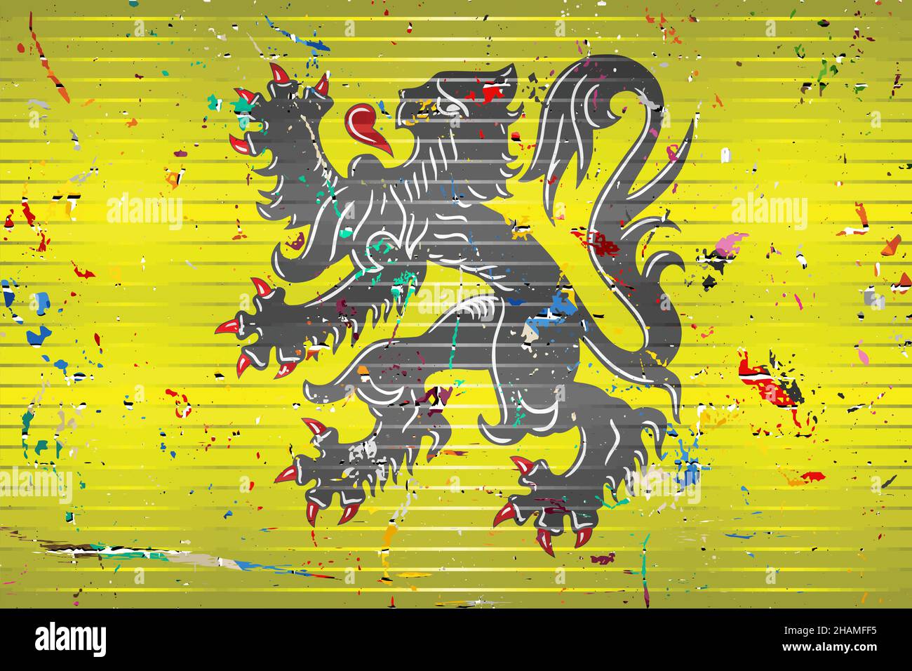 Drapeau de Flandre avec taches de couleur - Illustration, drapeau tridimensionnel de Flandre Illustration de Vecteur