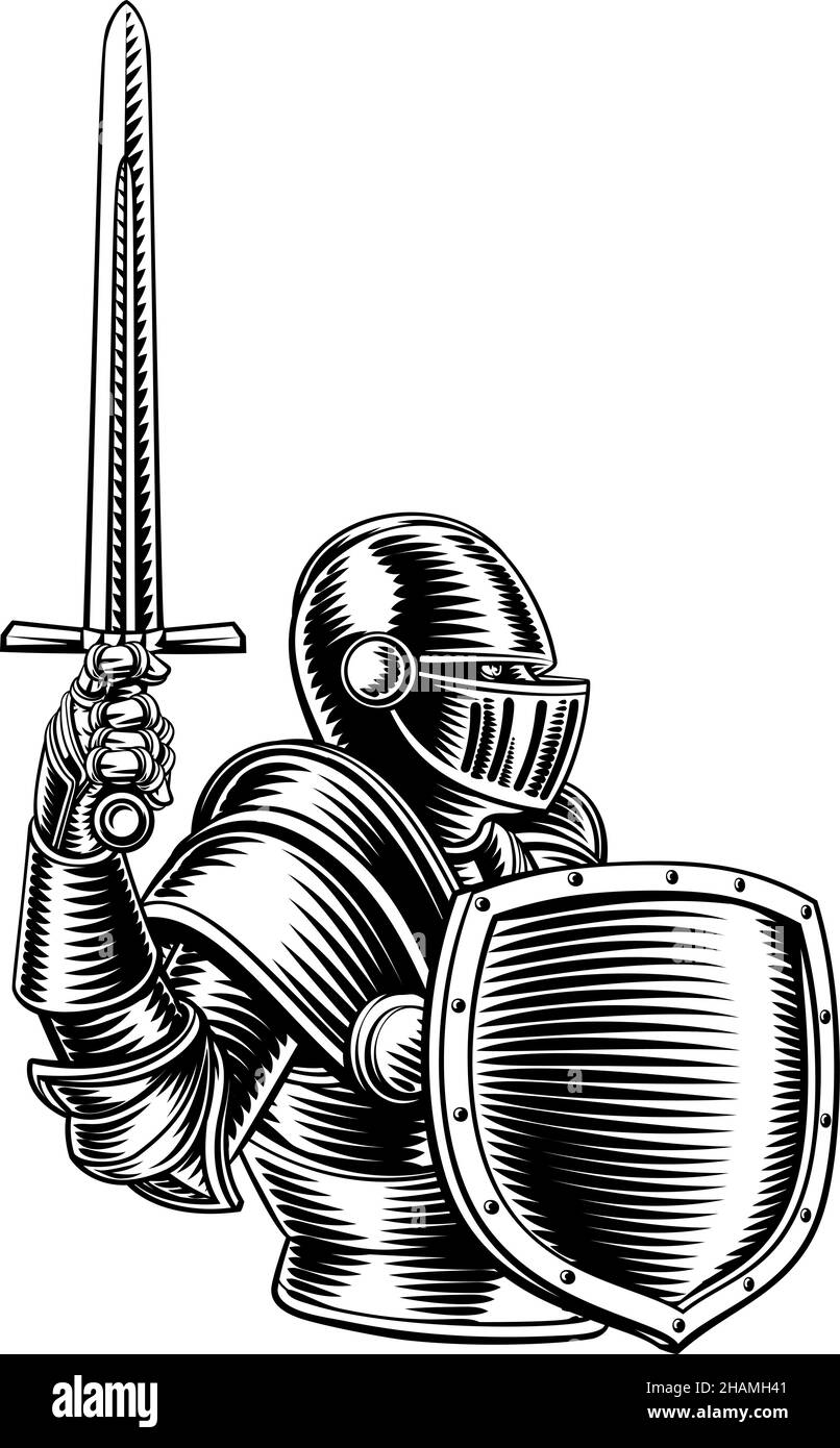 Épée de chevalier médiéval et bois d'époque de bouclier Illustration de Vecteur