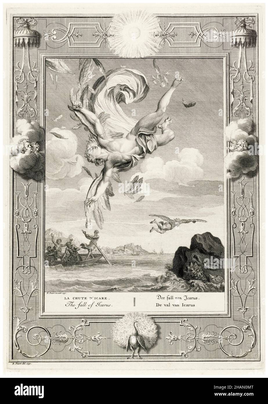 Chute d'Icarus, gravure de Bernard Picart (atelier de), après Bernard Picart, 1730-1731 Banque D'Images