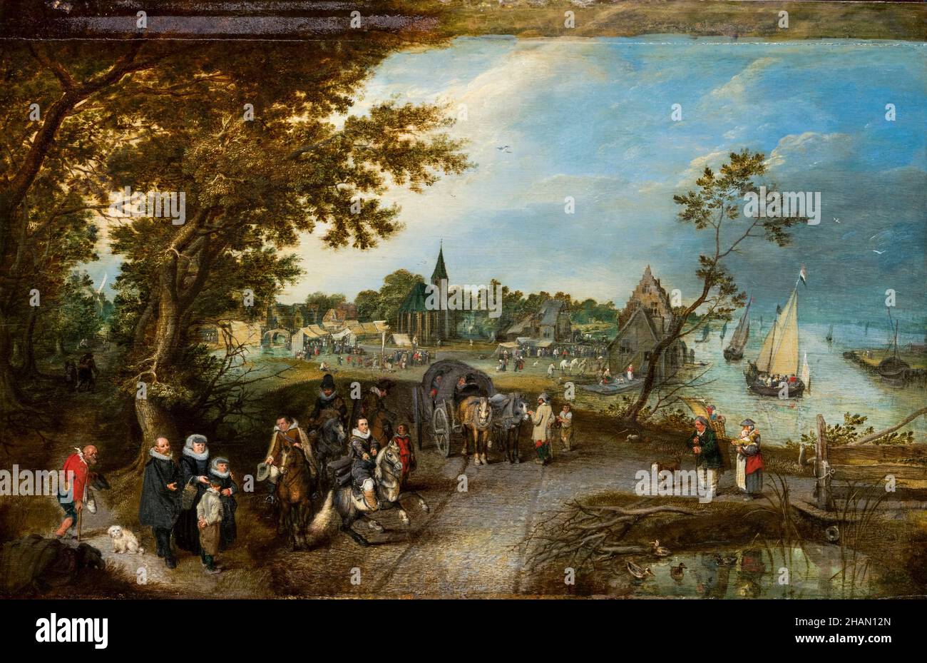 Paysage avec des figures et une foire de village (Village Kermesse), peinture par Adriaen van de Venne, 1615 Banque D'Images