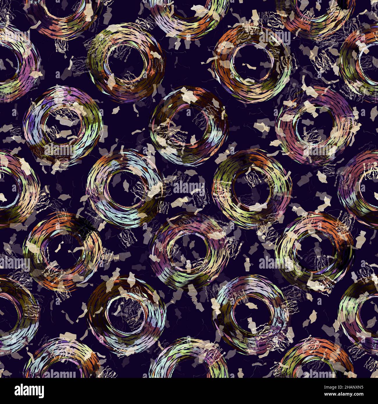 Imprimé camouflage géométrique exotique multicolore de boho.Motif de répétition détaillé pour le sol sombre automnal sans couture. Banque D'Images