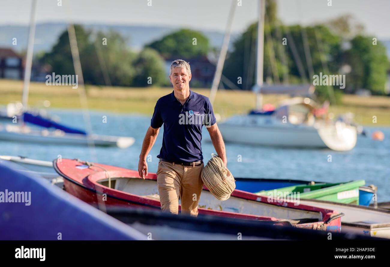 Directeur et maître de port à Chichester Harbour, East Sussex, Royaume-Uni.Richard Craven photographié à Itchenor.Usage éditorial uniquement. Banque D'Images