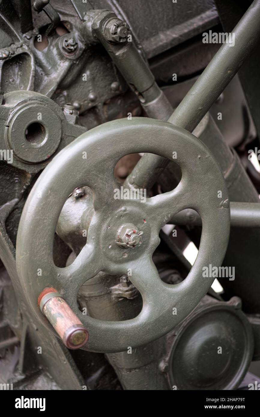 Gros plan du volant de l'artillerie soviétique. Banque D'Images