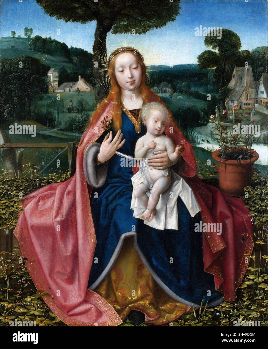 La Vierge à l'enfant dans un paysage par Jan Provoost (1462-1529), huile sur chêne, début 16th siècle Banque D'Images