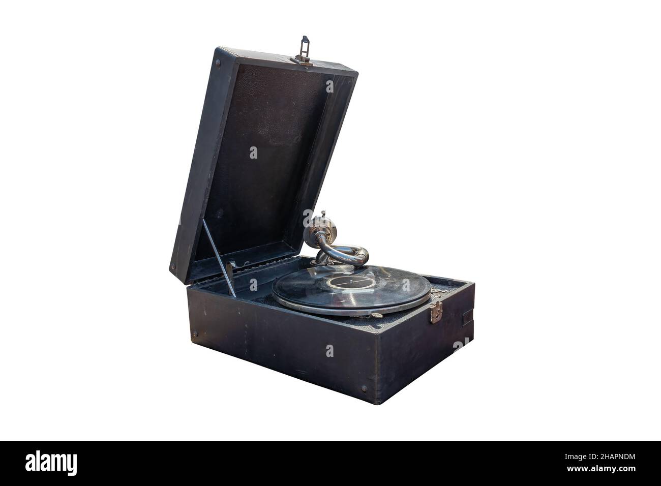 Platine Vintage vinyle record Player isolé sur fond blanc Banque D'Images