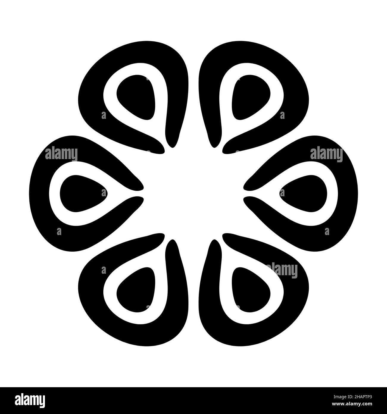 Fleur stylisée avec pétales.Décoration ronde élégante, isolée sur fond blanc.Élément design, décoration florale.Modèle vectoriel pour carte de vœux, Illustration de Vecteur