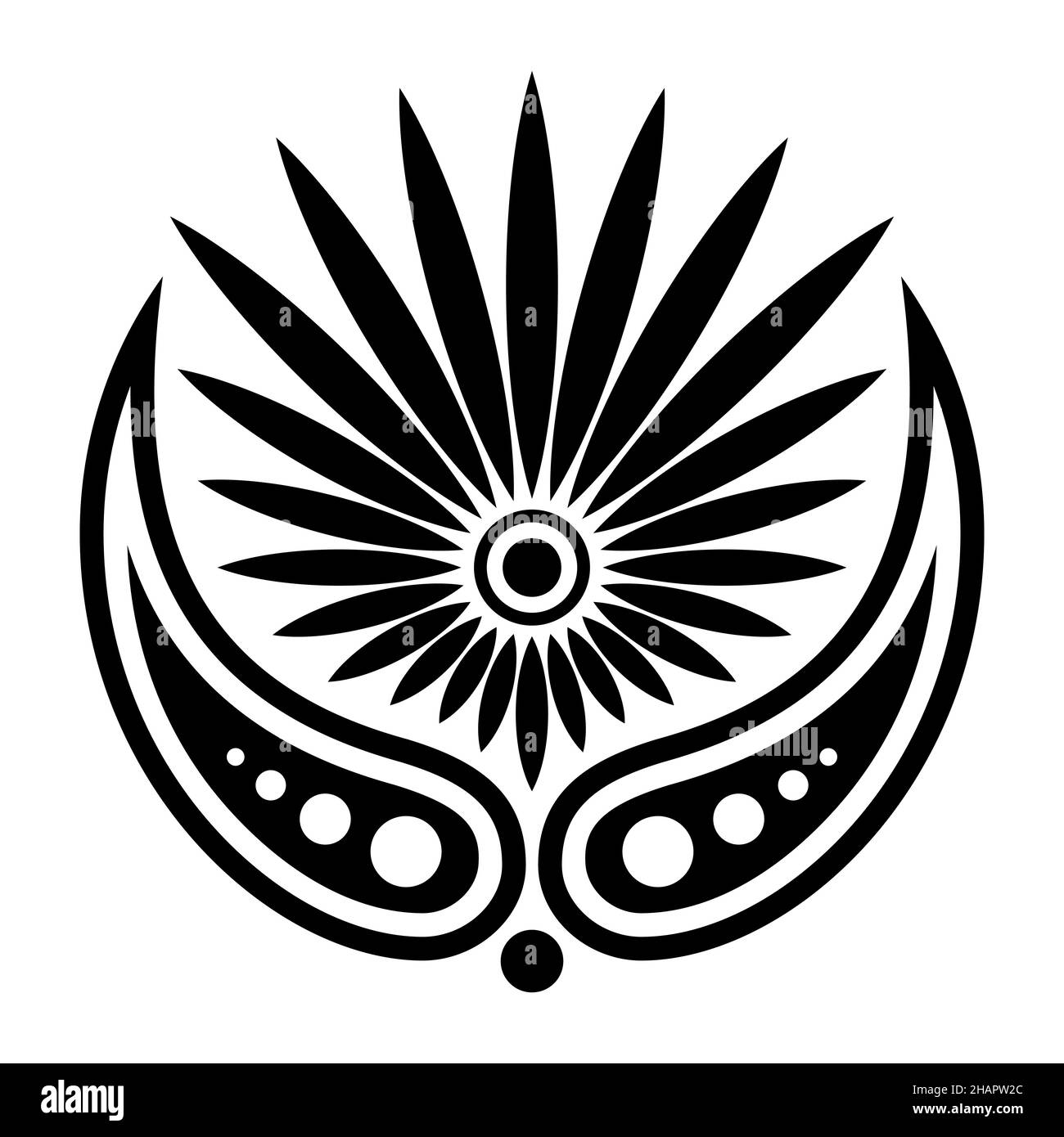 Élément de motif fleuri abstrait, isolé sur fond blanc.Style plat.Symbole vectoriel.Forme ornementale symétrique motif tatouage graphique. Illustration de Vecteur