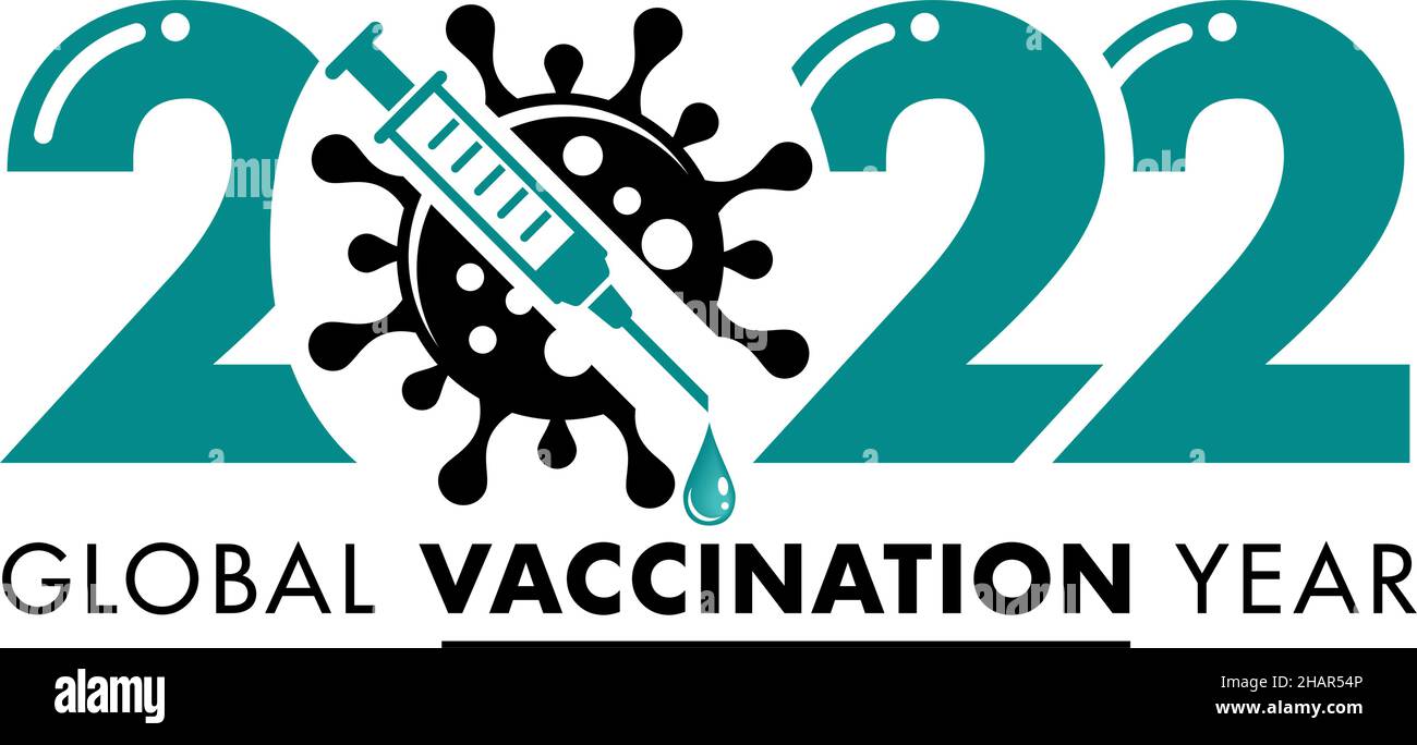 2022 est l'année mondiale de la vaccination contre le covid-19 et de la victoire sur le coronavirus.Modèle vectoriel pour invitation, prospectus, poster, carte de vœux. Illustration de Vecteur