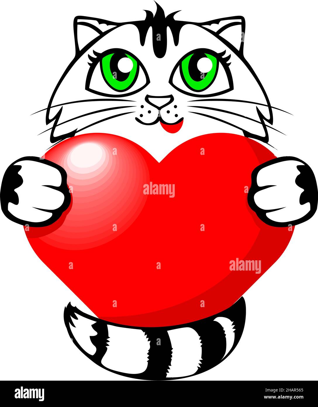 Chatte de tabby drôle avec un coeur rouge.Modèle de carte de vœux pour félicitations pour la Saint-Valentin.Vecteur sur fond transparent Illustration de Vecteur
