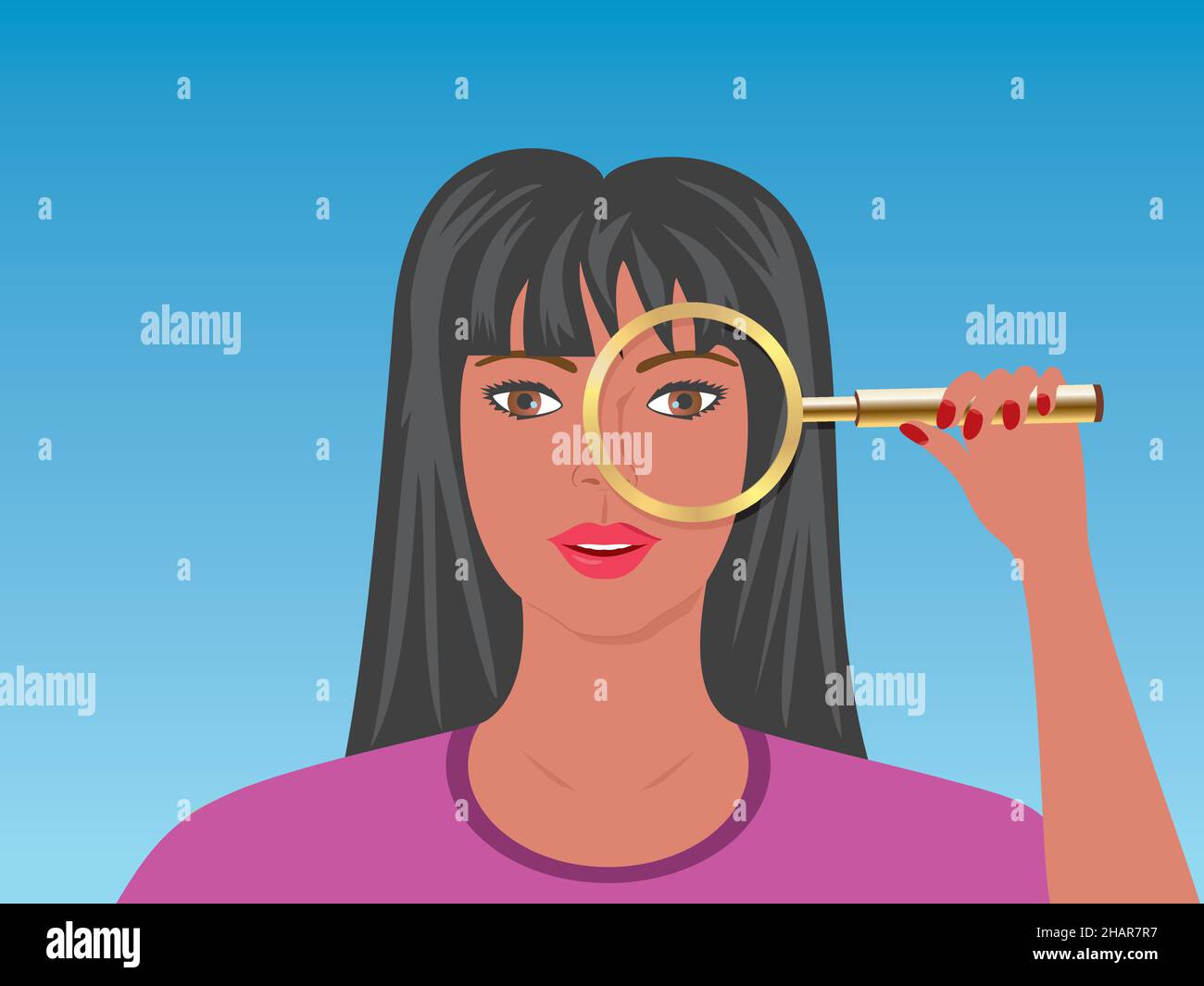 Femme avec loupe dorée.Illustration vectorielle.EPS10. Illustration de Vecteur