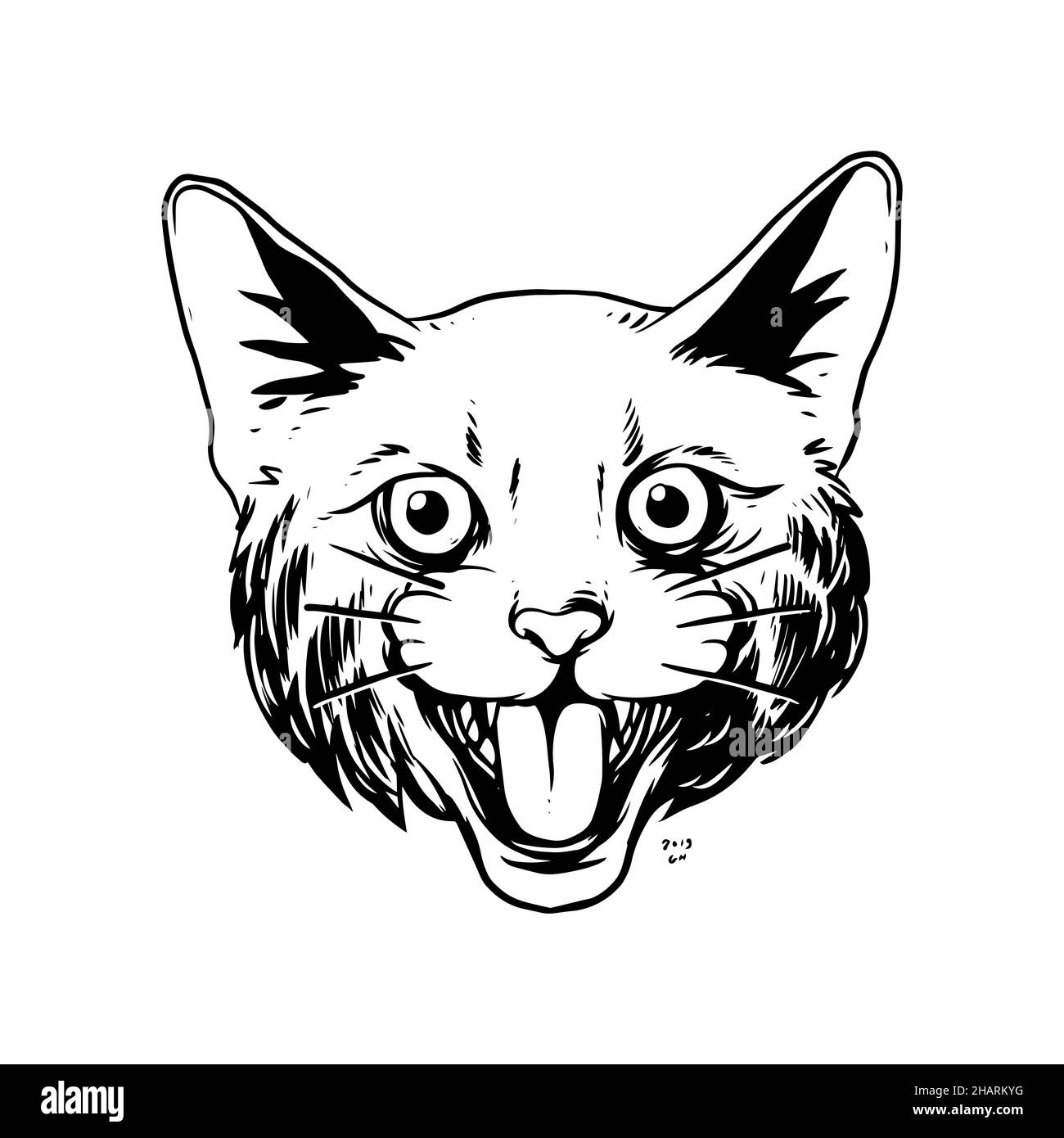 illustration d'un chat grognant. illustration dessinée à la main d'une tête d'animal sauvage. dessin d'art de ligne pour emblème, affiche, autocollant, tatouage, etc Banque D'Images