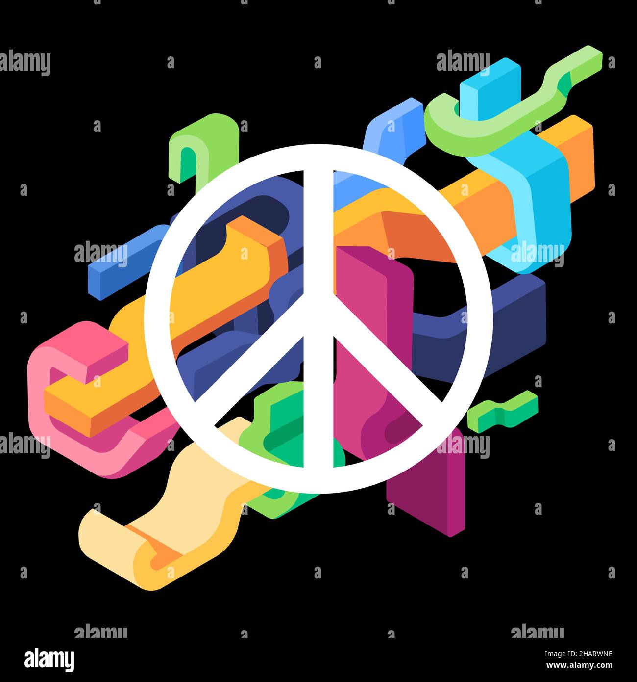 logo de la paix icône pacifiste signe pacifique hippy cercle pictogramme avec moderne coloré décoratif 3d splash courbe tshirt dessin illustration Illustration de Vecteur